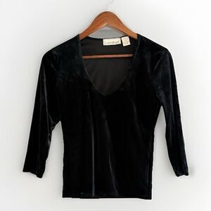 Vintage Currants Y2K Velvet Top Deep V Neck Black Fairy Grunge Whimsigoth Medium